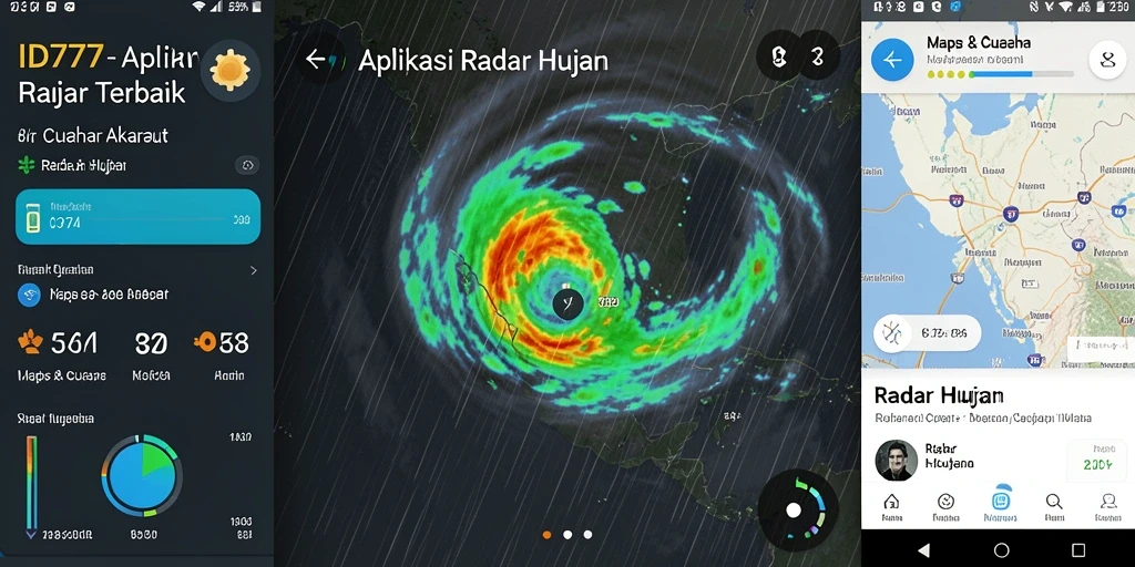 Antarmuka aplikasi Radar Hujan ID777 dengan peta interaktif dan data cuaca.