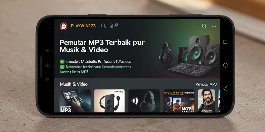 Antarmuka aplikasi PLAYWIN123 yang sederhana dan menarik untuk Pemutar MP3.
